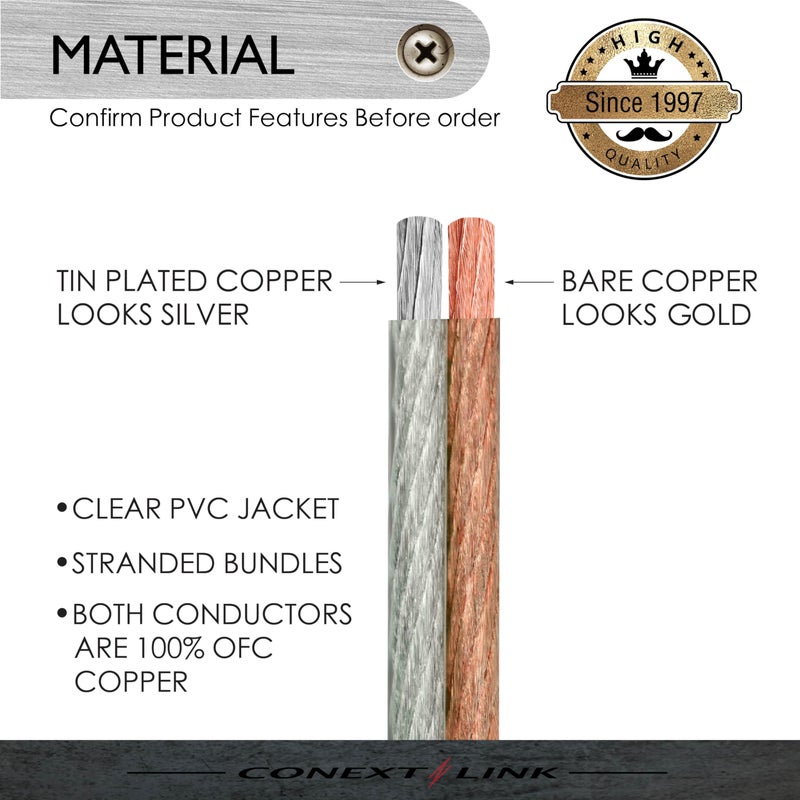 Conext Link PSC24CGS-50 Parallel Gold Silver Speaker Cables Full Gauge Oxygen Free Copper Zip Wire (24 Gauge, 50 feet) (11342 - Image 2
